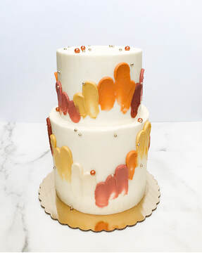 Picture of a fall themed cake. 5 inch round cake on top of a 6